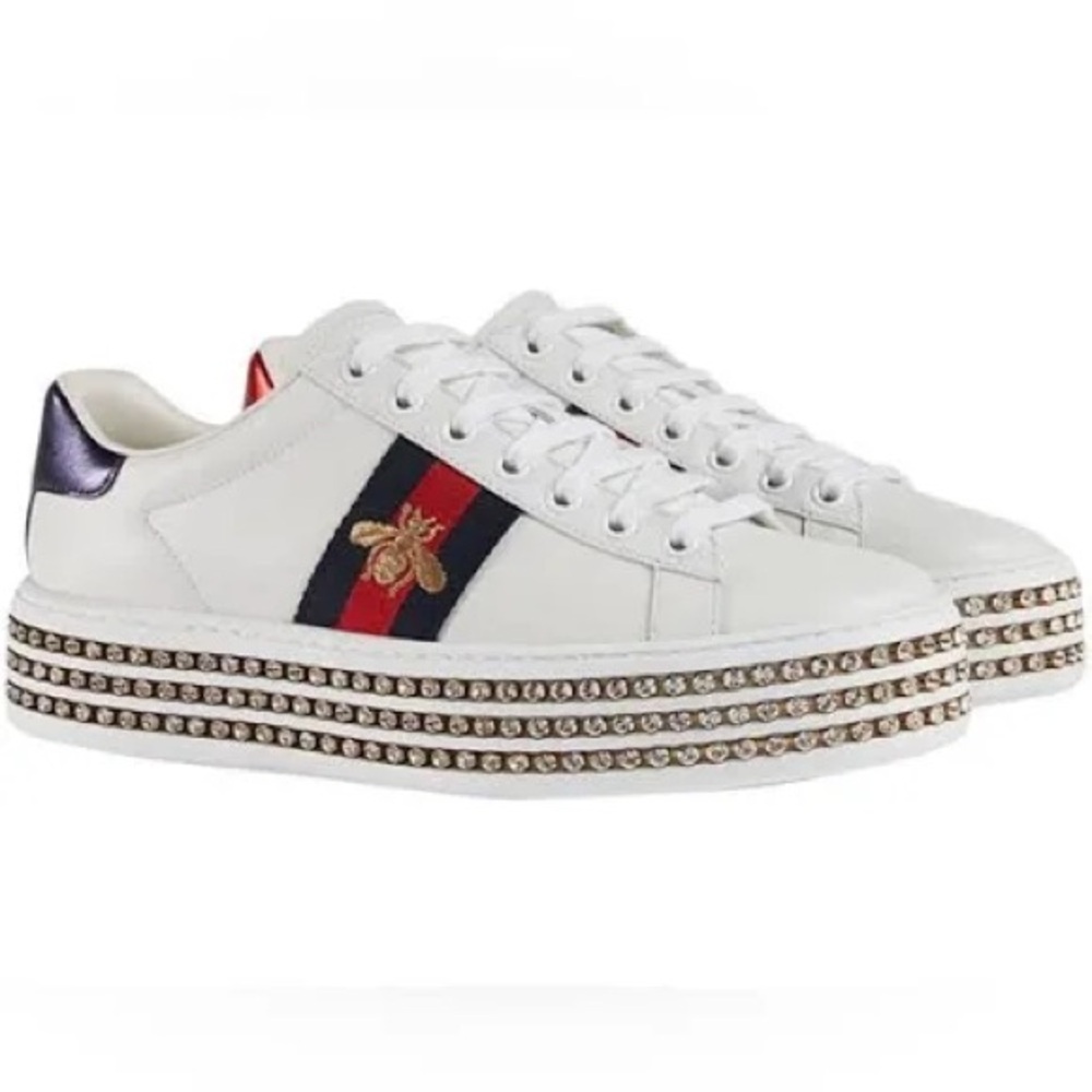 GUCCI SNEAKERS ACE EMBROIDERED RHINESTONE PLATFORM SNEAKER